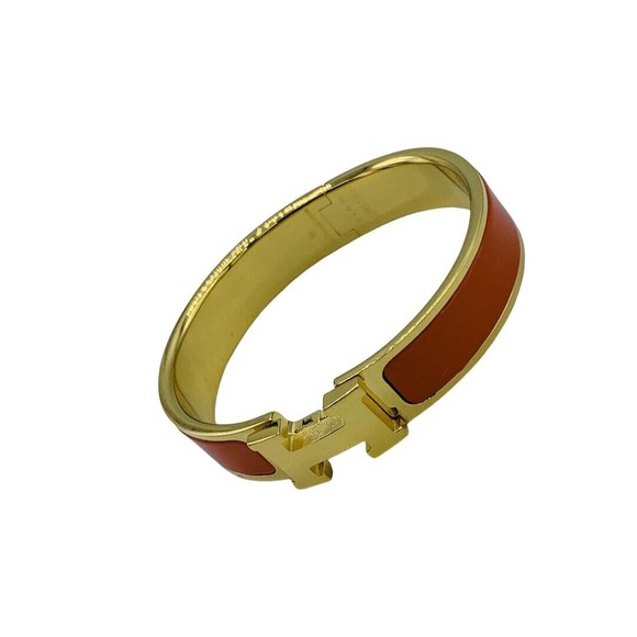 HERMES Clic H Narrow Bracelet Bangle Orange Enamel - Picture 3 of 6